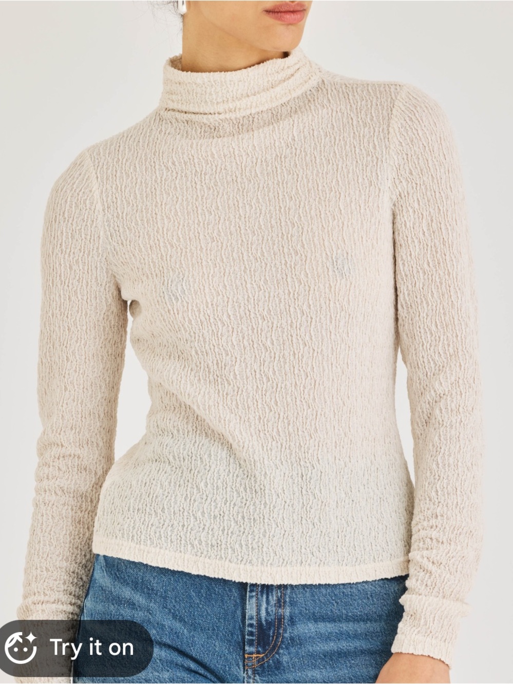 Eileen Fisher Textured Cream Turtleneck Organic Cotton Sweater sz S